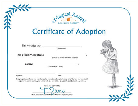 MAAA Animal Adoption Certificate